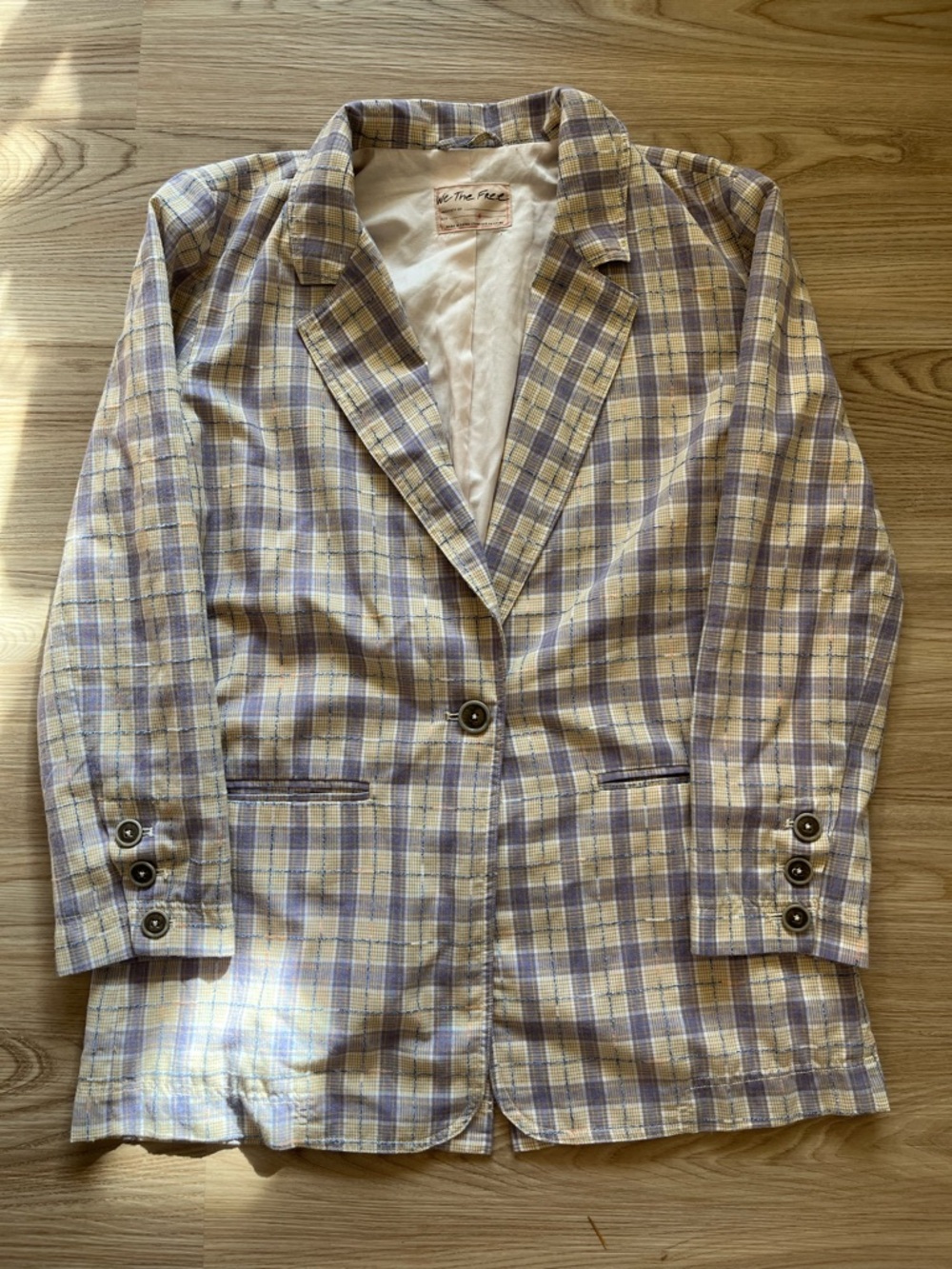 We The Free Lavender and Cream Plaid Single-Button Blazer